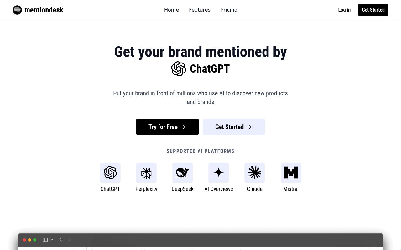 Screenshot of MentionDesk homepage