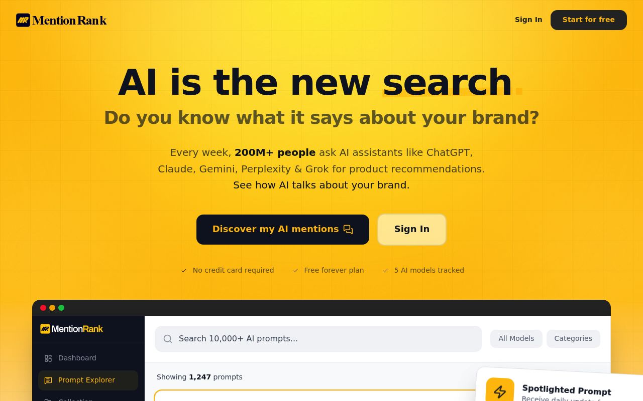 Screenshot of MentionRank homepage