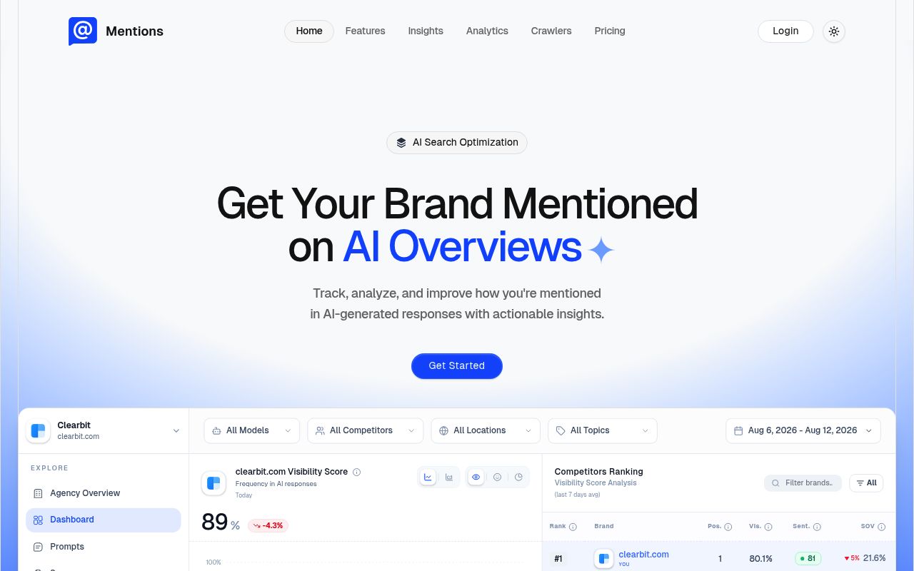 Screenshot of Mentions homepage