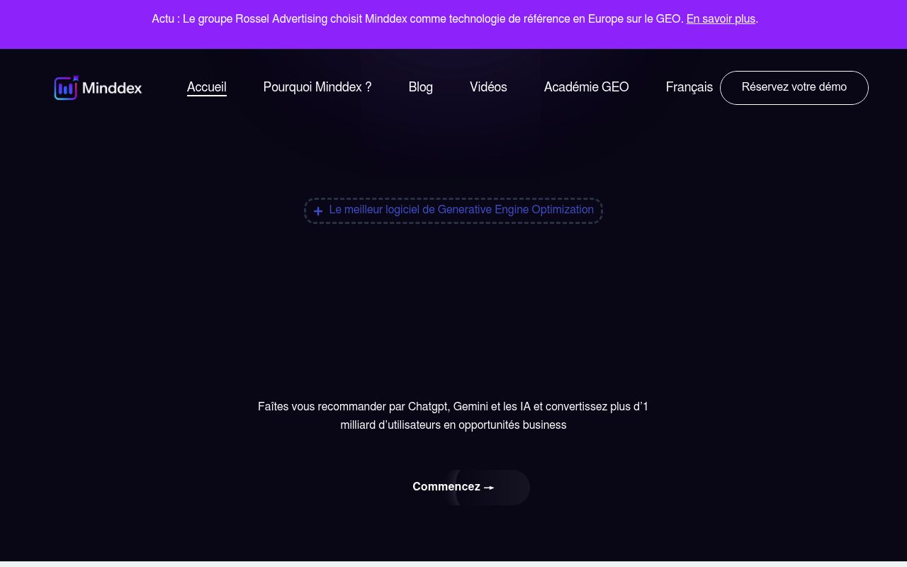Screenshot of Minddex homepage