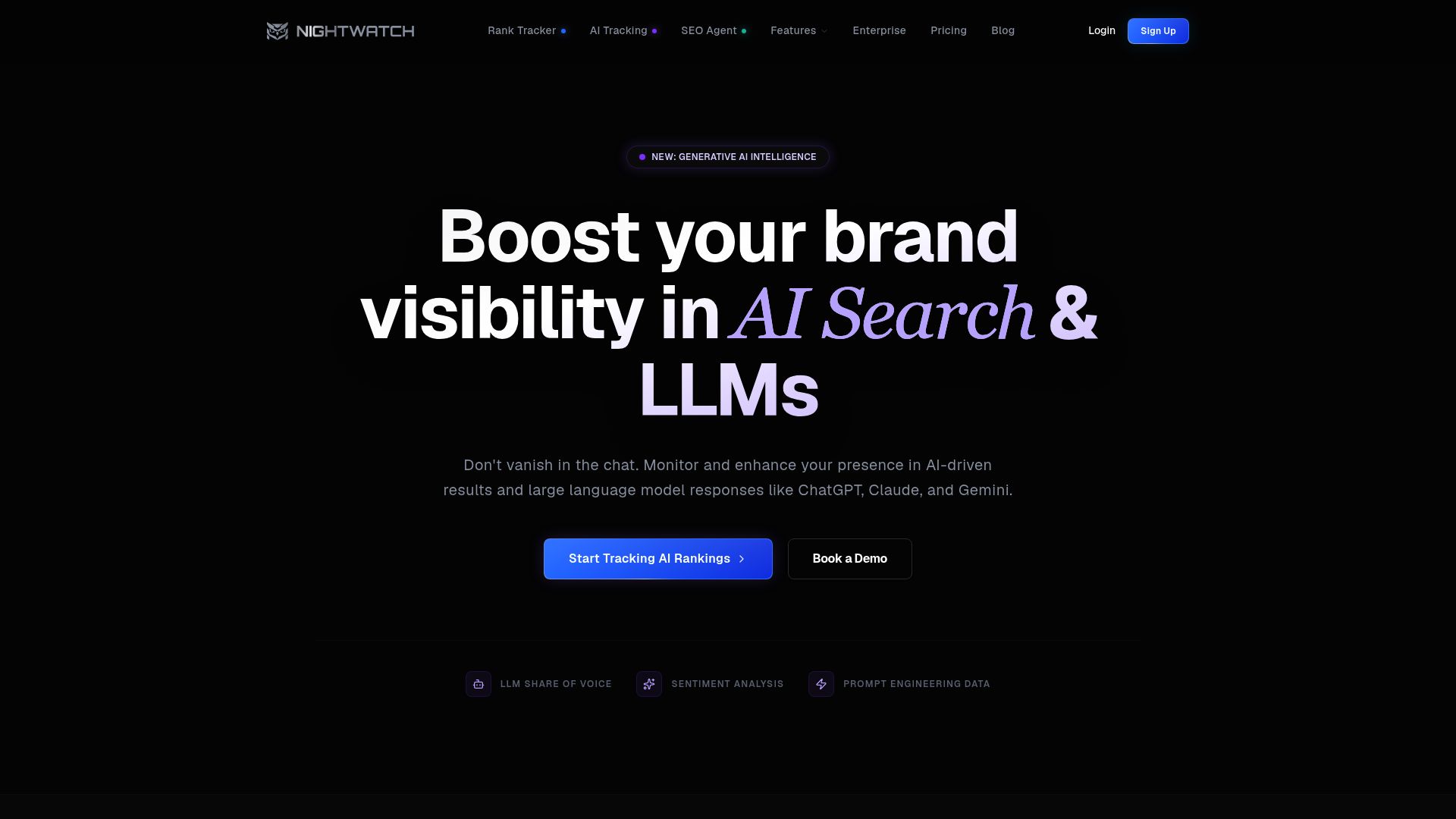 Screenshot of Nightwatch homepage