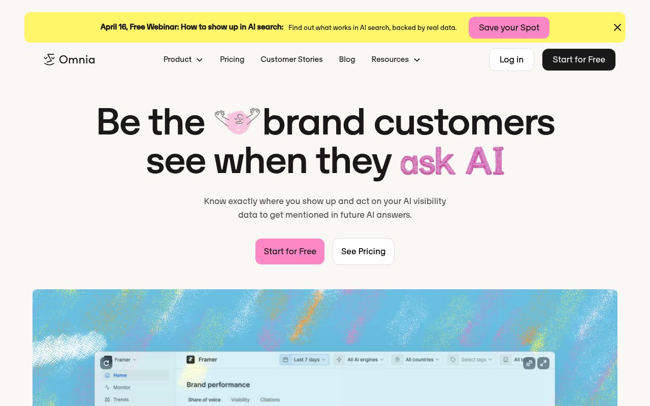 Screenshot of Omnia homepage