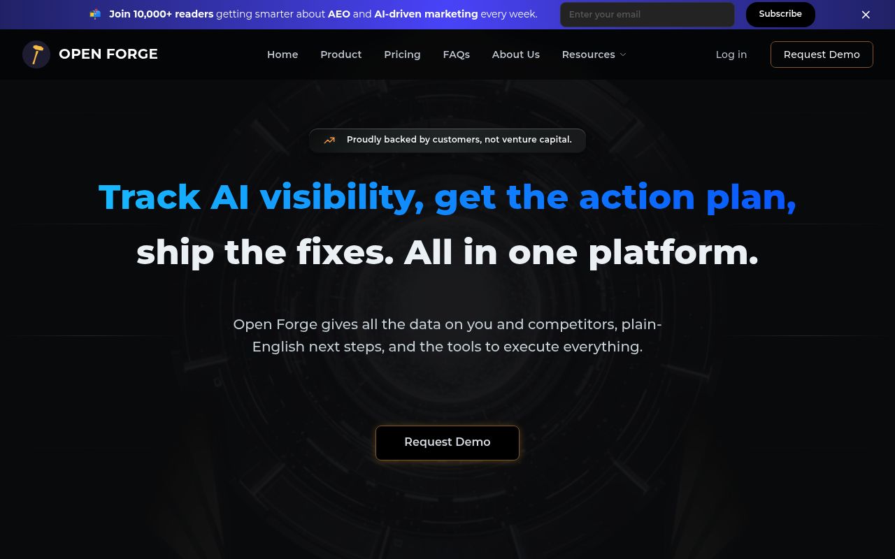 Screenshot of Open Forge homepage