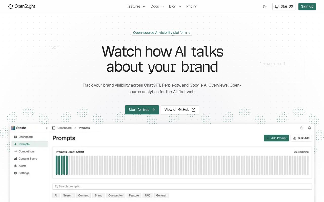 Screenshot of OpenSight homepage