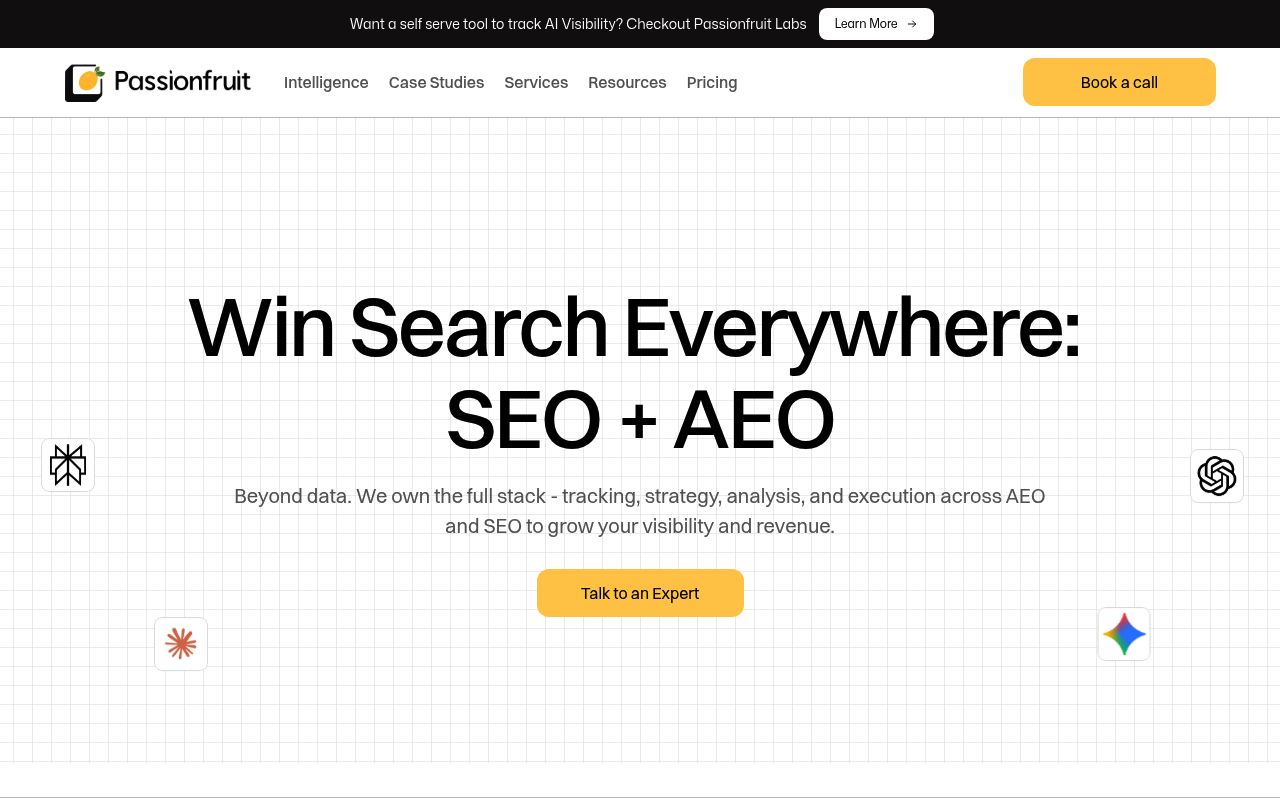 Screenshot of Passionfruit homepage