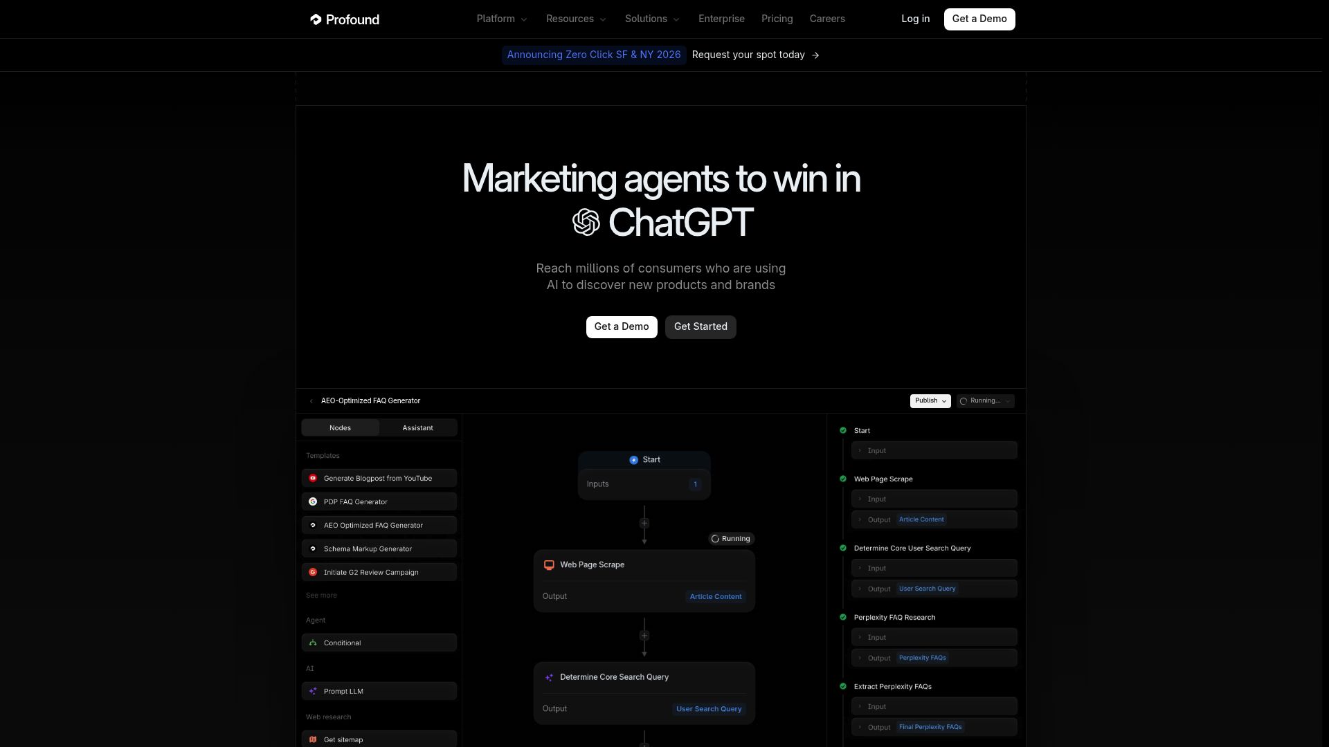 Screenshot of Profound homepage