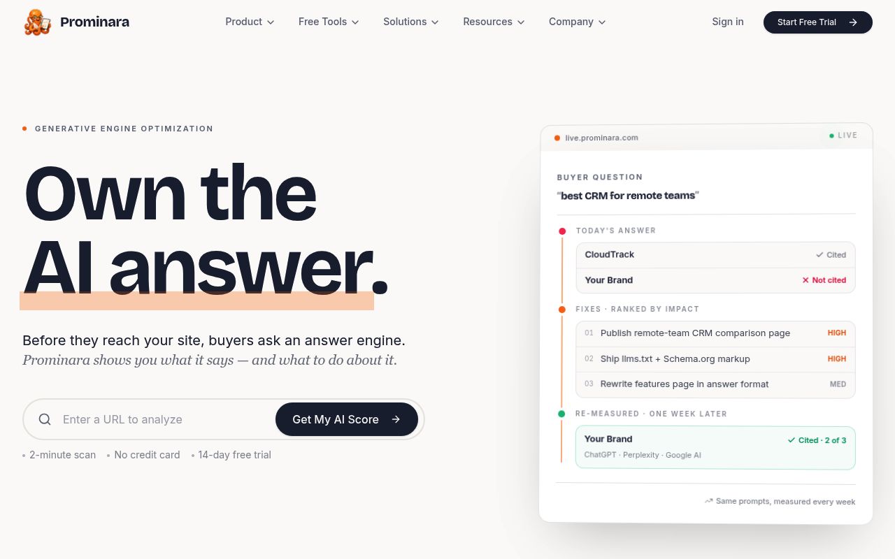 Screenshot of Prominara homepage