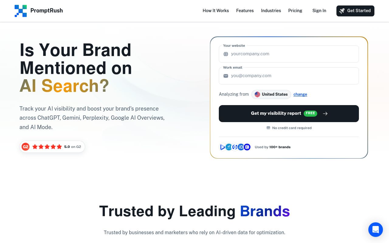 Screenshot of PromptRush homepage