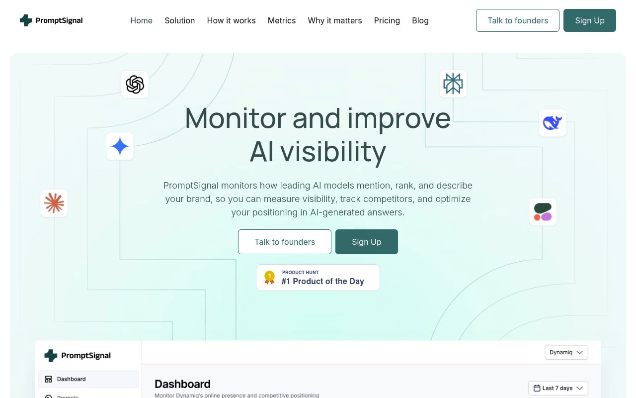 Screenshot of PromptSignal homepage