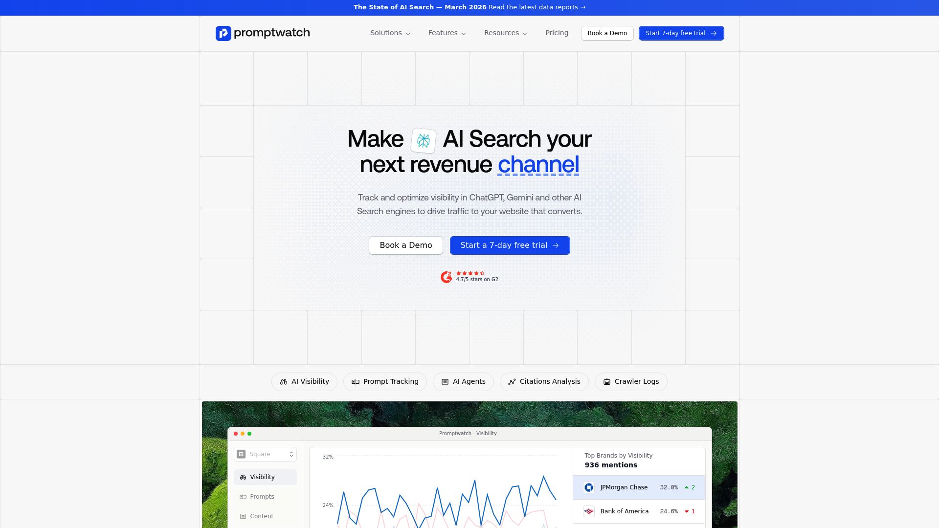 Screenshot of Promptwatch homepage