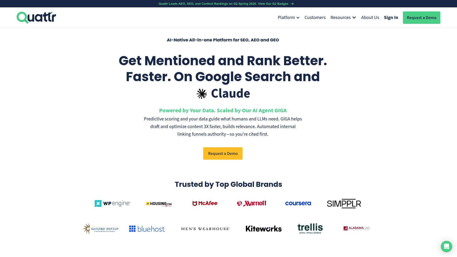 Screenshot of Quattr homepage