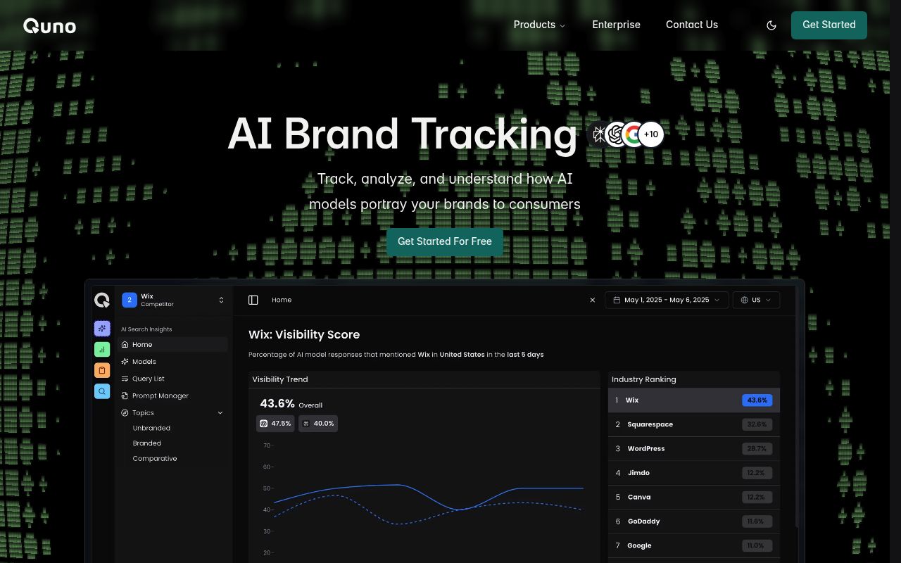 Screenshot of Quno homepage