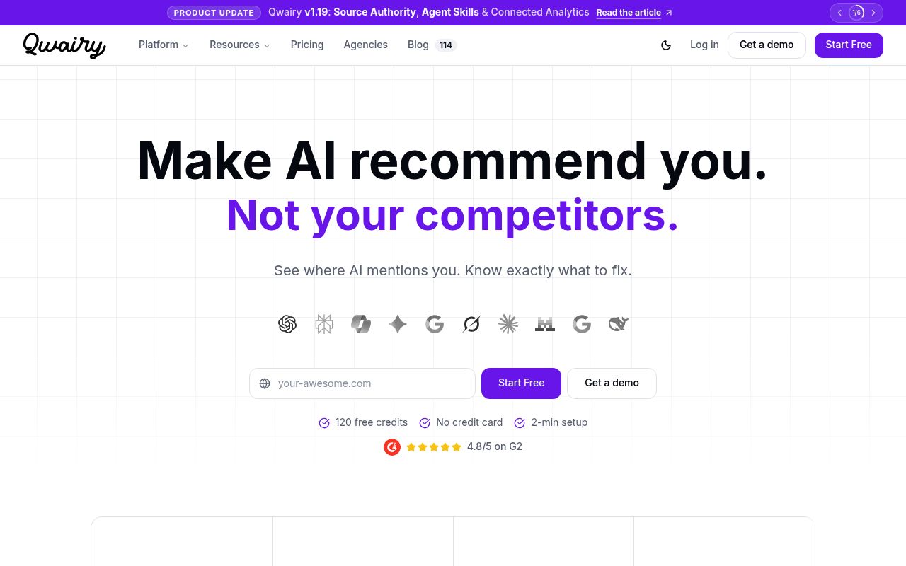 Screenshot of Qwairy homepage