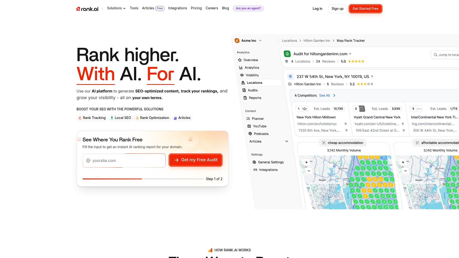 Screenshot of Rank.ai homepage