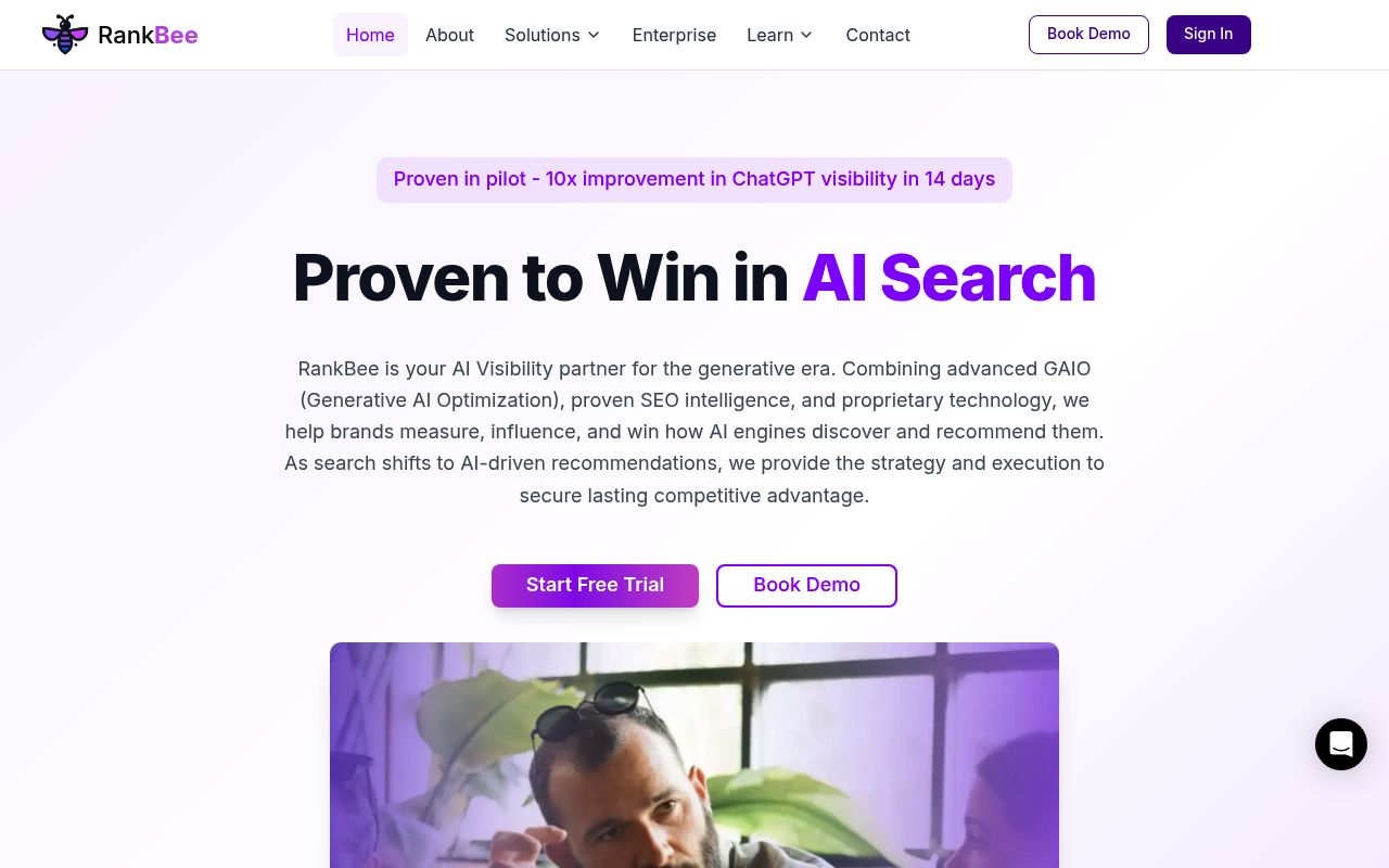 Screenshot of RankBee homepage