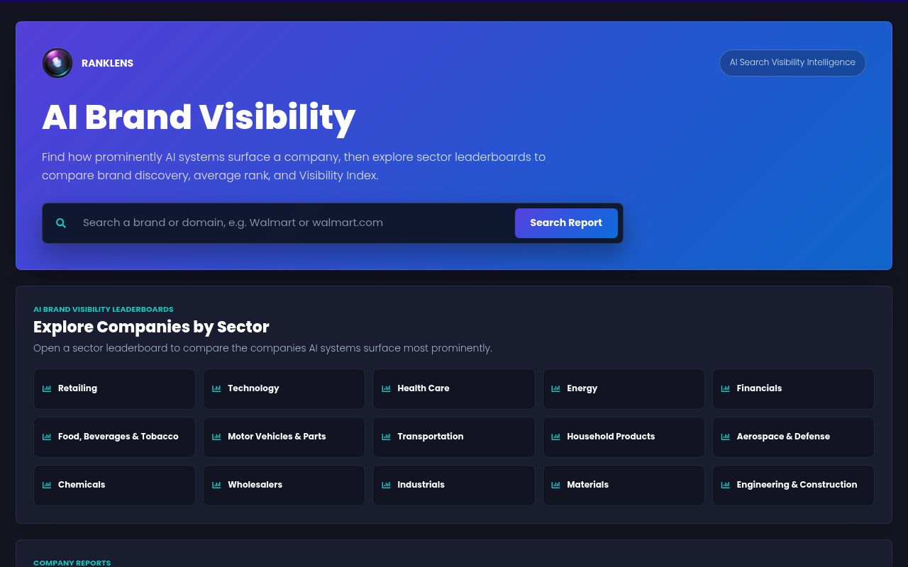 Screenshot of RankLens homepage