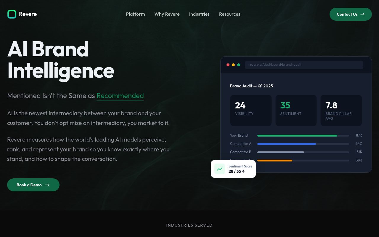 Screenshot of Revere homepage