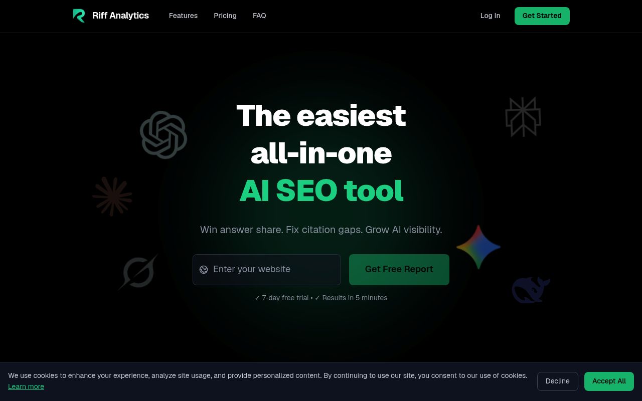 Screenshot of Riff Analytics homepage