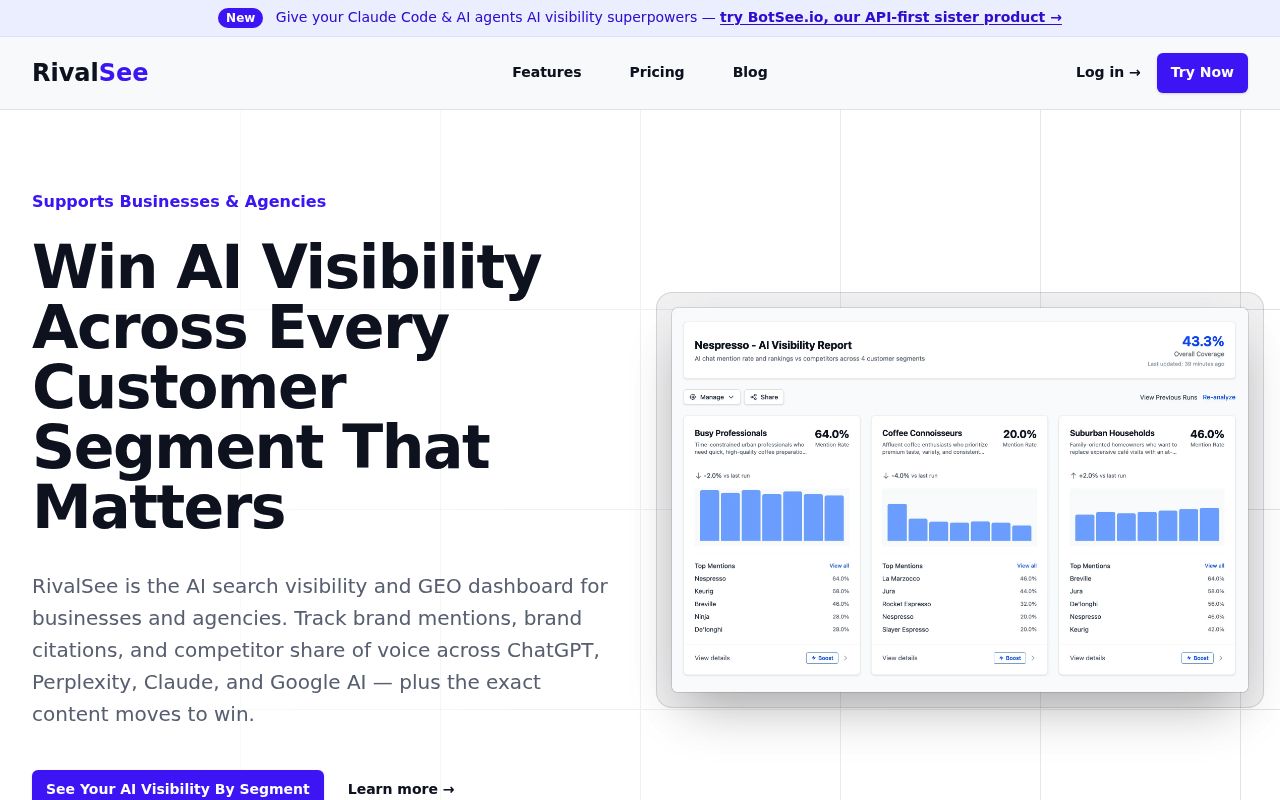 Screenshot of RivalSee homepage
