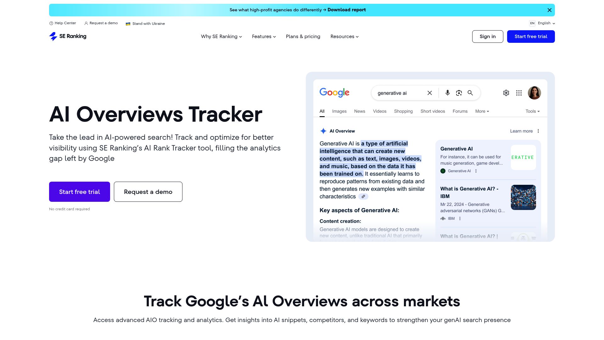 Screenshot of SE Ranking homepage