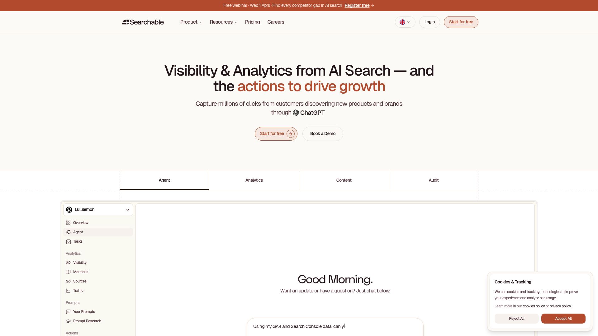 Screenshot of Searchable homepage
