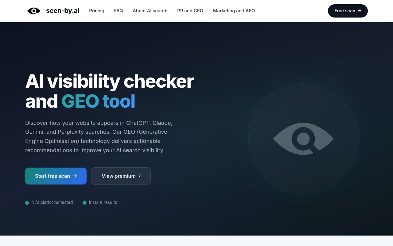Screenshot of Seen-By.AI homepage