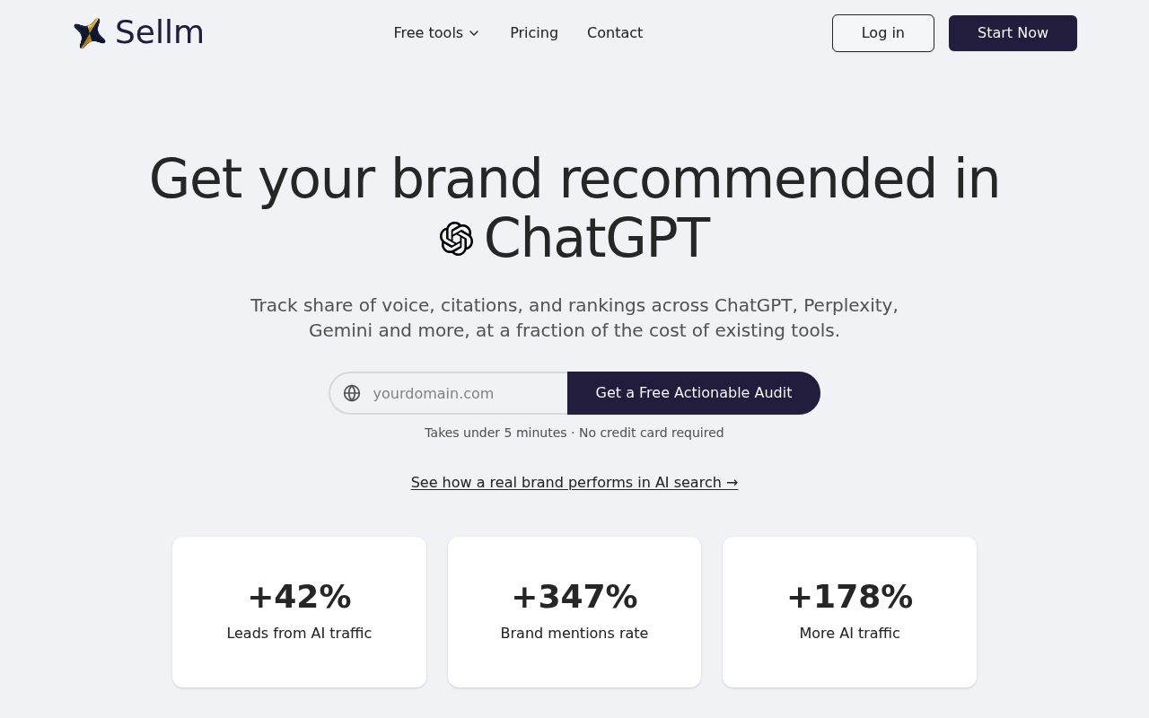 Screenshot of Sellm homepage