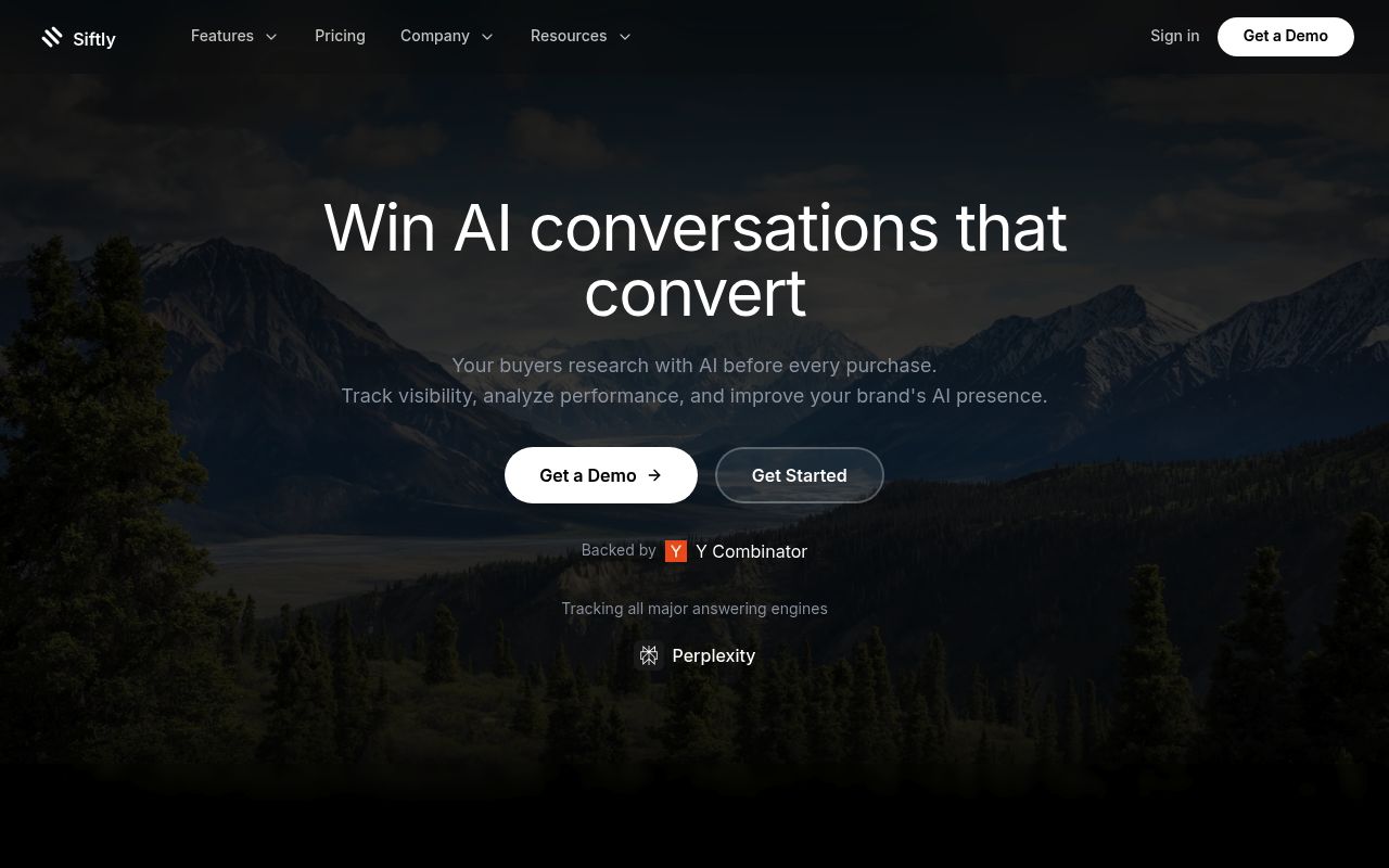Screenshot of Siftly homepage