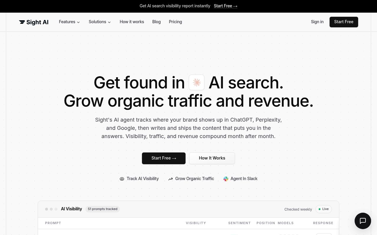 Screenshot of Sight AI homepage