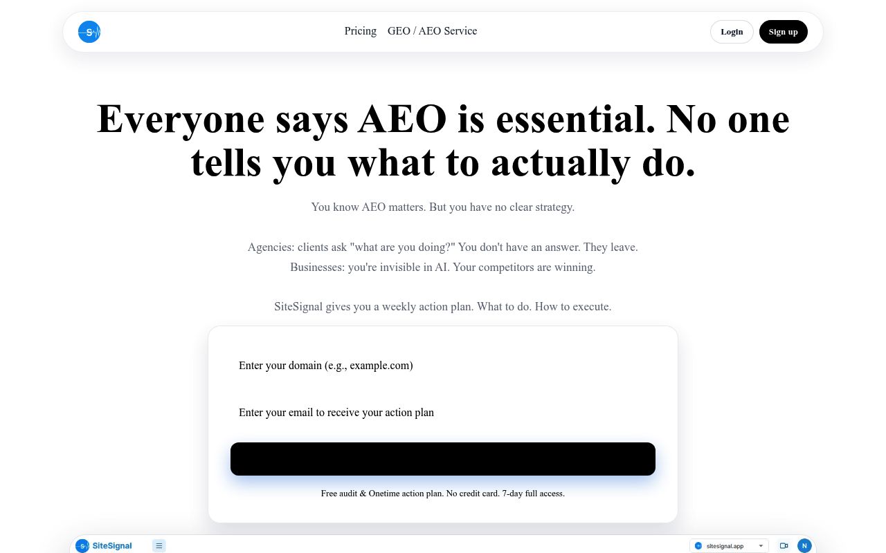 Screenshot of SiteSignal homepage