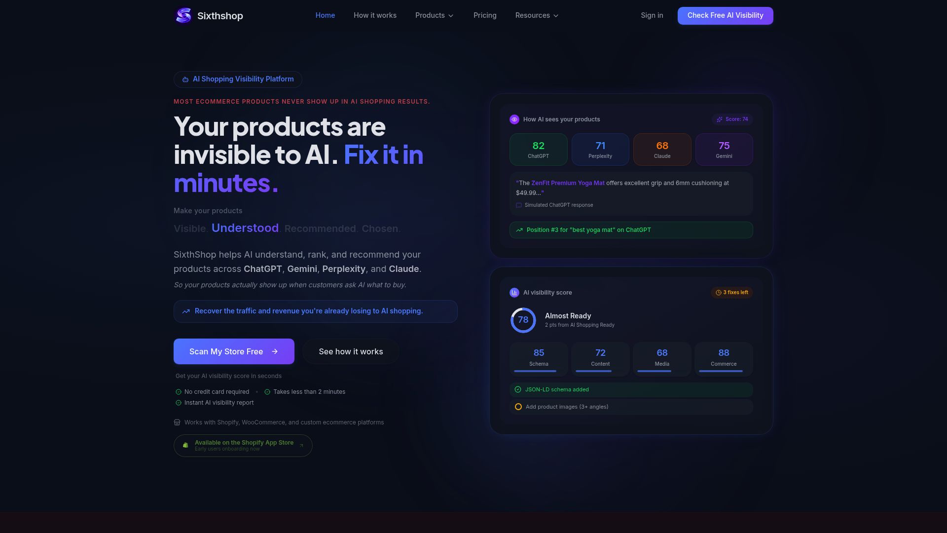 Screenshot of Sixthshop homepage