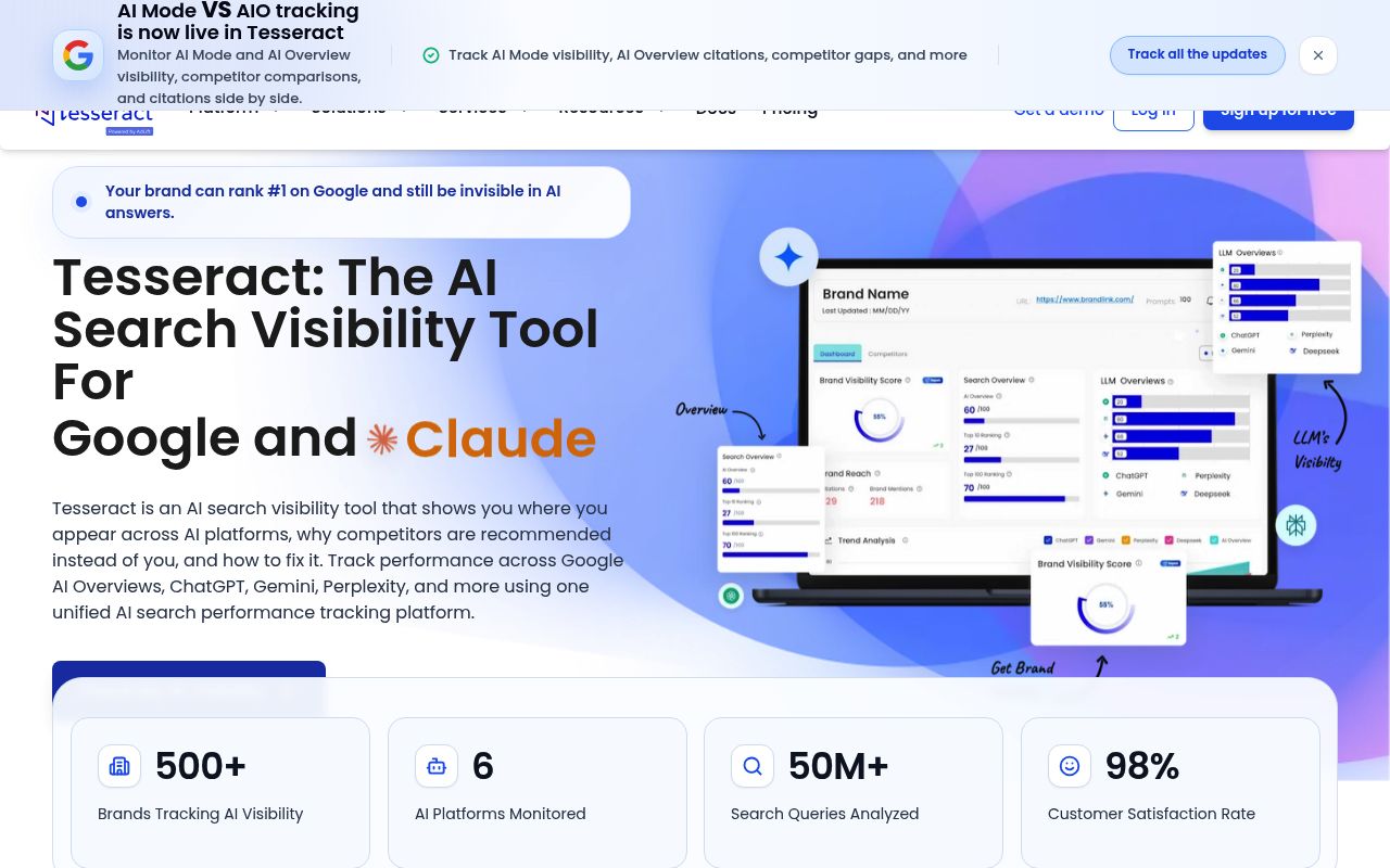 Screenshot of Tesseract homepage