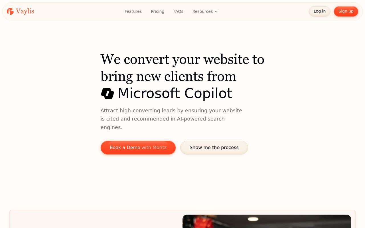 Screenshot of Vaylis homepage