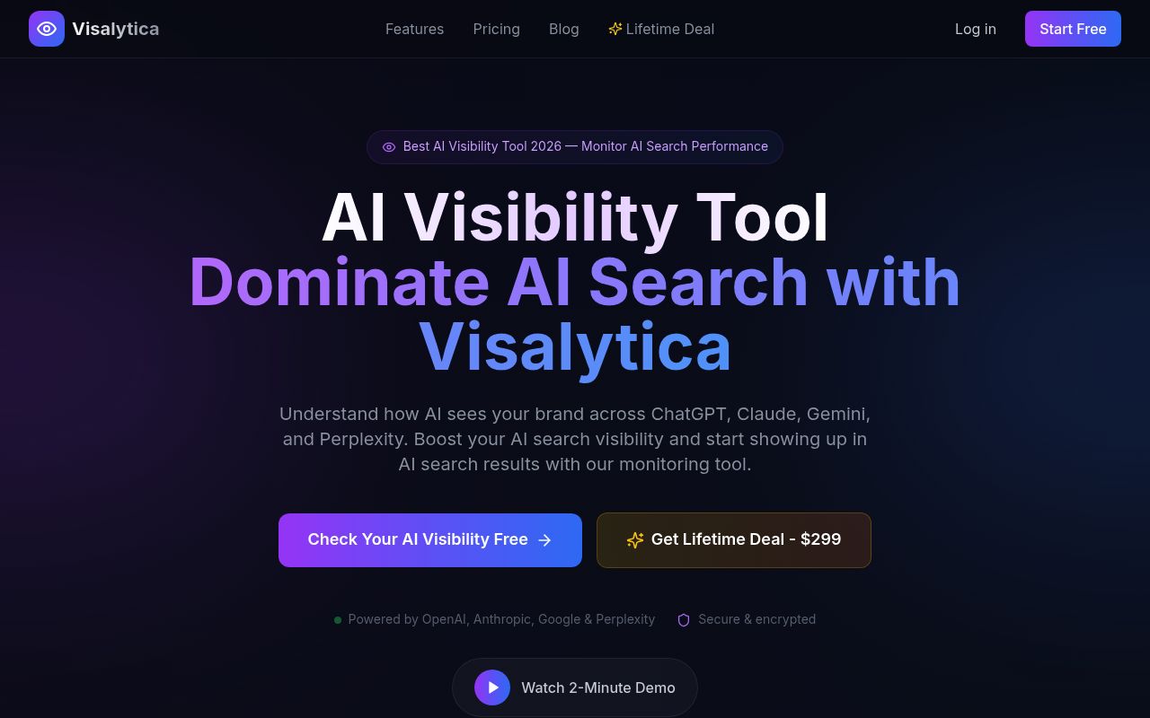 Visalytica's homepage while it was live
