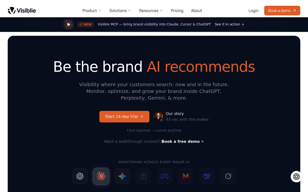 Screenshot of Visiblie homepage