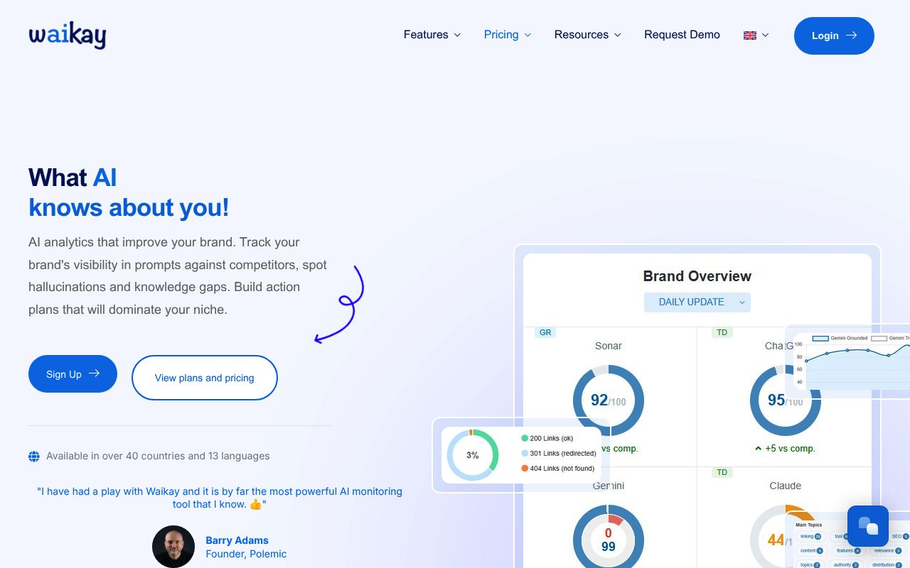 Screenshot of Waikay homepage