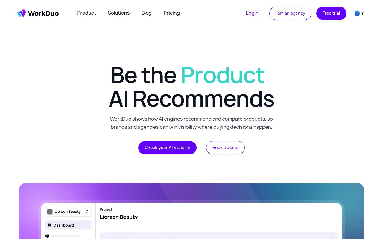 Screenshot of WorkDuo homepage