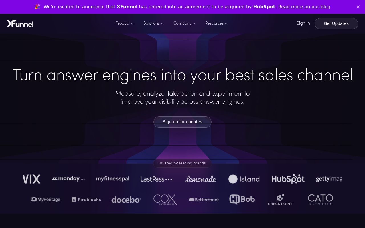 Screenshot of XFunnel homepage