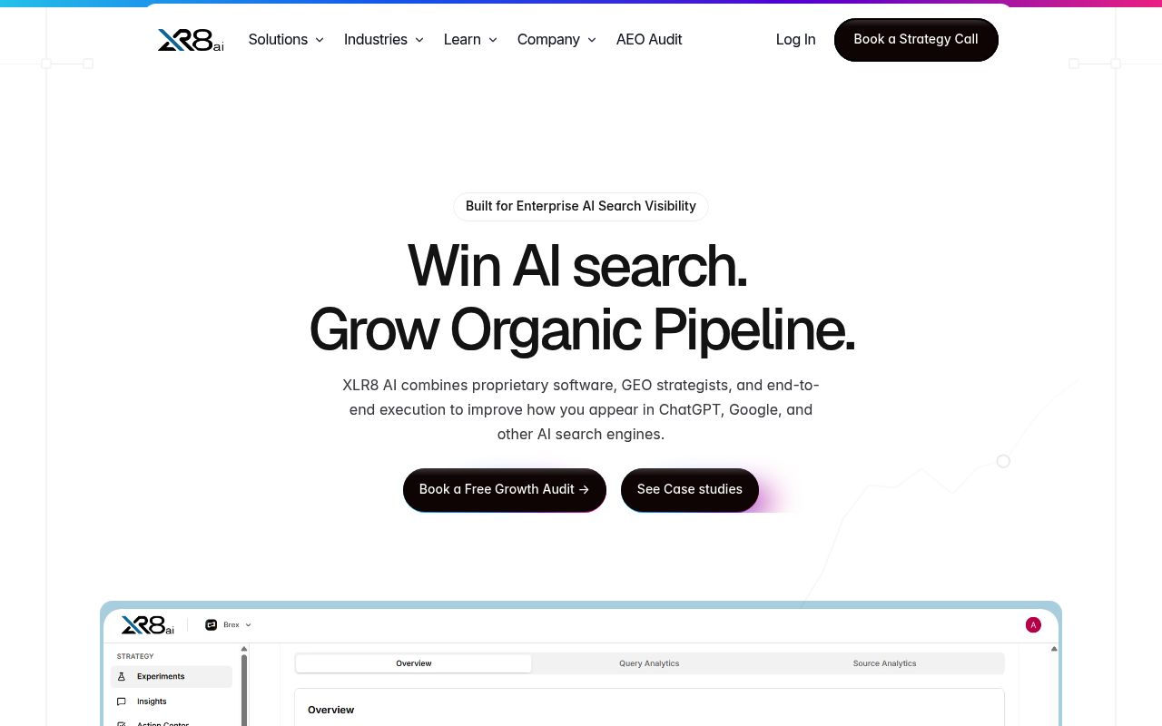 Screenshot of XLR8 AI homepage
