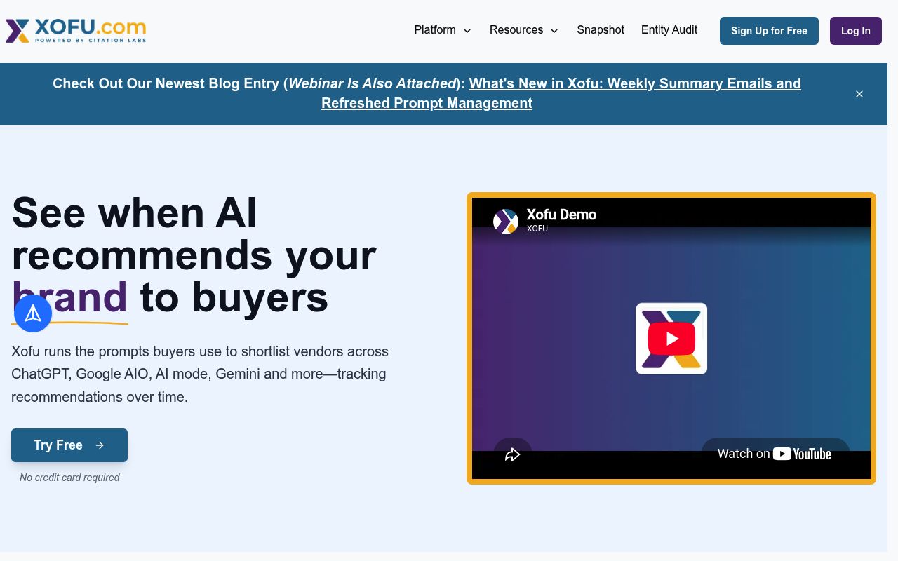 Screenshot of Xofu homepage